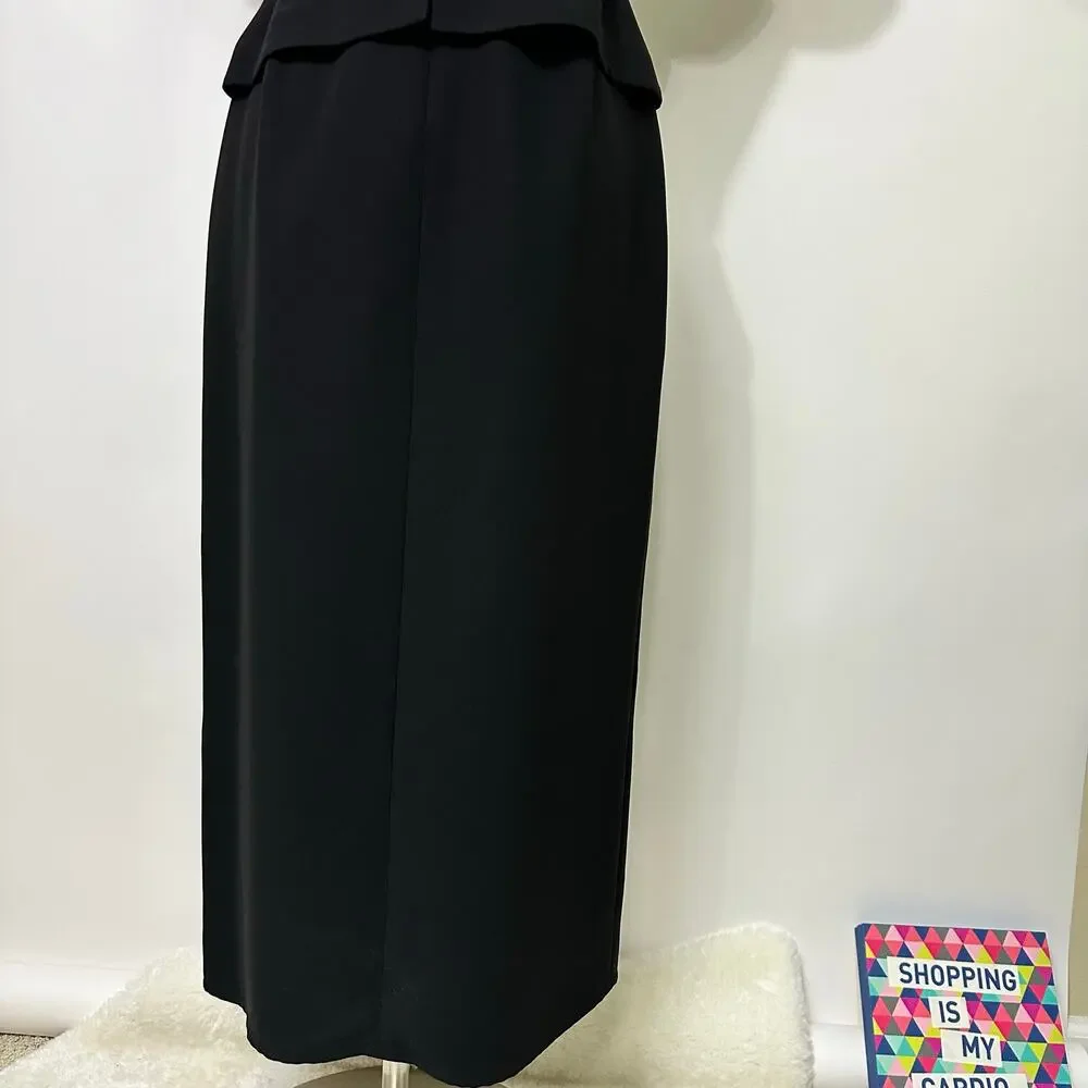 Jones New York Vintage 90s Black Crepe Floor Length Tall Modest Dress Size 10